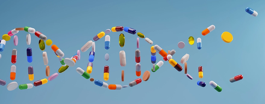 Colourful tablets in the form of DNA